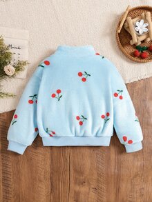 Elladie kids 女童甜美可愛蝴蝶結毛絨拉鍊夾克外套，適合日常休閒外出，秋冬款蝴蝶結夾克 - 藍色 - 查看 2