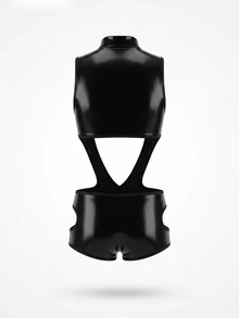 DrisQ DrisQ Men's PU Material Fashion Hollow Out Sexy Zipper Jumpsuit Costume - Black - View 6