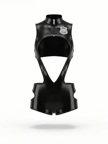 DrisQ DrisQ Men's PU Material Fashion Hollow Out Sexy Zipper Jumpsuit Costume - Black - View 5
