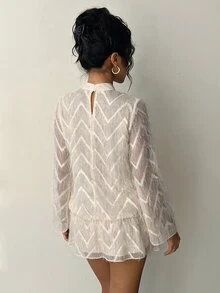 Flora Isola Flora Isola Women's Spring Summer Autumn Date Party Gathering Ball Jacquard Stand Collar Flare Sleeve Balloon Dress - Apricot - View 2