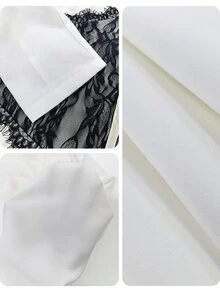 Juhart Contrast Lace Contrast Color Plus Size Women's Long Sleeve Jacket And Pants Elegant 2 Pieces Set Autumn Office Evening Black White Elegant - Black and White - View 4