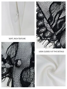 Juhart Contrast Lace Contrast Color Plus Size Women's Long Sleeve Jacket And Pants Elegant 2 Pieces Set Autumn Office Evening Black White Elegant - Black and White - View 5