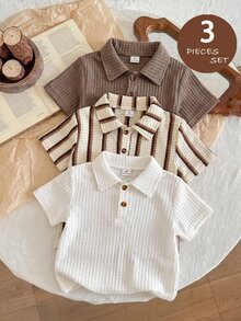 SHEIN 男童休閒3件套 Polo衫 波西米亞風 舒適 開學季 畢業禮服 婚禮生日派對 夏季舒適穿搭 - 彩色 - 查看 7