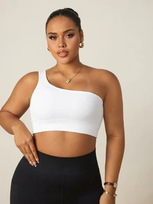 Rhythm Era Plus Size Off-Shoulder Seamless Ribbed Fitted Sports Tank Top, Sports T-Shirt, Bra, Underwear For Women - White - View 4