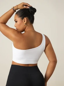 Rhythm Era Plus Size Off-Shoulder Seamless Ribbed Fitted Sports Tank Top, Sports T-Shirt, Bra, Underwear For Women - White - View 2