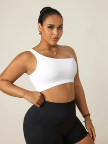 Rhythm Era Plus Size Off-Shoulder Seamless Ribbed Fitted Sports Tank Top, Sports T-Shirt, Bra, Underwear For Women - White - View 3