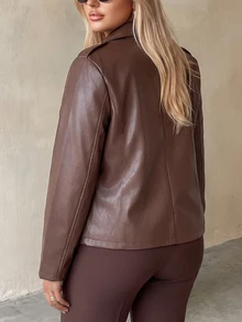 Auralis Autumn/Winter Long Sleeve PU Jacket/Motorcycle Personality Girl/Modern Elegant Y2K Brown Jacket - Brown - View 4