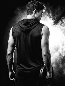 Manfinity Functional Line Print Hooded Sports Tank Top, Soft Fitness Sleeveless Vest - Black - View 2
