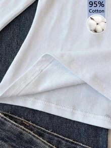 SHEIN Tween Girls T-Shirts Autumn Kids New Knit White Pattern Square Neck Casual Slim Fit Long Sleeve T-Shirt - White - View 6
