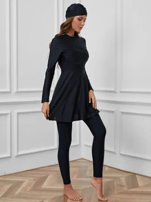 SHEIN Swim 3pcs Solid Color Burkini Set For Vacation & Beach For Summer - Multicolor - View 7