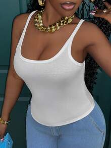 Slaydiva 2024 Simple Basic Style Short Cropped Tank Top With Elasticity, Perfect For Sport And Fitness, Women's - White - View 6