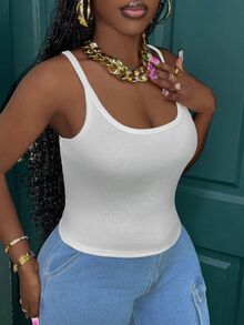 Slaydiva 2024 Simple Basic Style Short Cropped Tank Top With Elasticity, Perfect For Sport And Fitness, Women's - White - View 8
