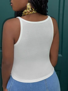 Slaydiva 2024 Simple Basic Style Short Cropped Tank Top With Elasticity, Perfect For Sport And Fitness, Women's - White - View 3