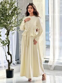 Solavon 女款純色腰部打結設計上衣與裙子休閒日常兩件套 - 杏色 - 查看 4