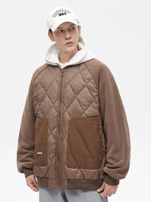 Gym Rark Boyfriend Style Men's Contrast Color Raglan Long Sleeve Zipper Front Casual Baseball Collar Padded Coat For - Apricot - View 4