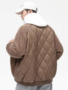 Gym Rark Boyfriend Style Men's Contrast Color Raglan Long Sleeve Zipper Front Casual Baseball Collar Padded Coat For - Apricot - View 2