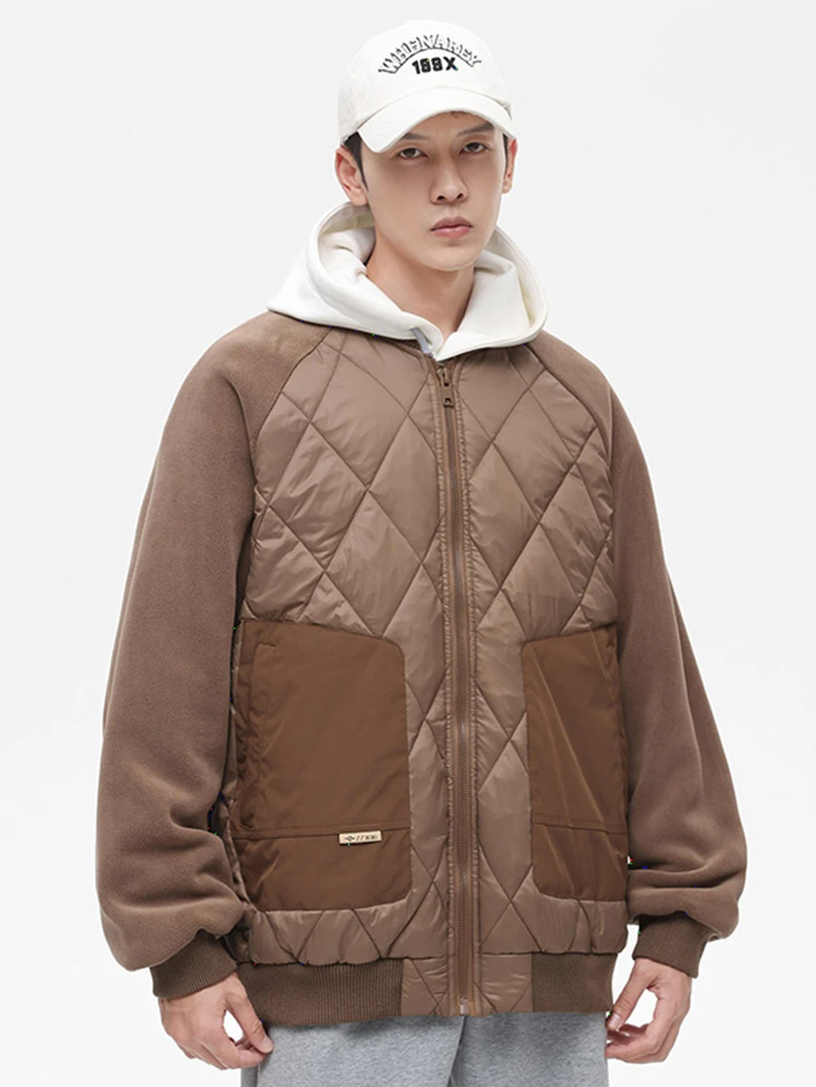 Gym Rark Boyfriend Style Men's Contrast Color Raglan Long Sleeve Zipper Front Casual Baseball Collar Padded Coat For - Apricot - View 1