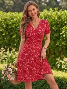 KARISMINA Women's Short Dress For Daily Wear Vacation Cute Date Vacation Vacation Vacation Vacation Red Floral Floral Summer Boho Romantic Summer Romantic - Red - View 1