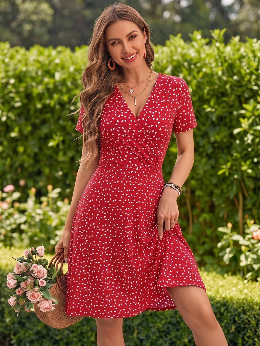 KARISMINA Women's Short Dress For Daily Wear Vacation Cute Date Vacation Vacation Vacation Vacation Red Floral Floral Summer Boho Romantic Summer Romantic - Red - View 1