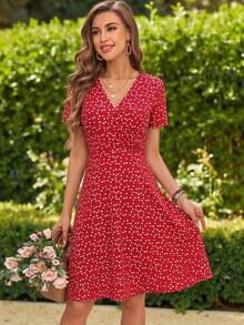 KARISMINA Women's Short Dress For Daily Wear Vacation Cute Date Vacation Vacation Vacation Vacation Red Floral Floral Summer Boho Romantic Summer Romantic - Red - View 3