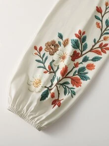 Zayélia 女款中老年圓領花卉刺繡圖案休閒百搭日常穿著T恤 - 彩色 - 查看 7