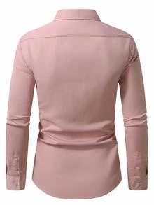 Manfinity Mode Men's Dress Shirts Solid Long Sleeve Stretch Wrinkle-Free Formal Shirt Business Casual Button Down Shirts, Fall, Ceremony - Baby Pink - View 2