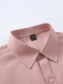 Manfinity Mode Men's Dress Shirts Solid Long Sleeve Stretch Wrinkle-Free Formal Shirt Business Casual Button Down Shirts, Fall, Ceremony - Baby Pink - View 5