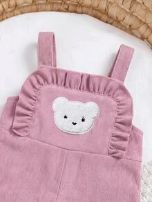 SHEIN Newborn Baby Girl Cute Versatile Casual Pink Rainbow Embroidered Autumn Winter Jumpsuit, Suitable For Children All Seasons - Pink - View 7