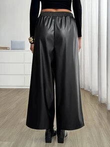 Easowa 女款時尚通勤外出夜店純色辣妹風寬腿長褲，萬聖節黑色秋季休閒 Grunge Punk 風格 - 黑色 - 查看 5