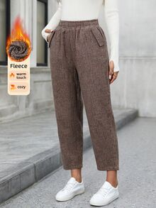 EMERY ROSE 女款秋冬時尚格紋長褲慢跑褲，適合上班、上學、辦公室穿著，棕色格紋休閒感恩節穿搭 - 彩色 - 查看 10