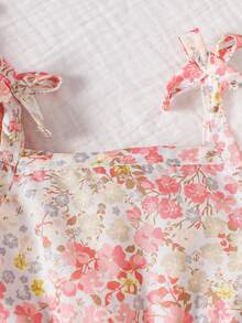 Souflis Souflis 2pcs Baby Girls' Casual Spaghetti Strap Dress With All-Match And Cute Fun Printed Floral Patterns, Suitable For Spring/Summer, Perfect Valentine's Day - Pink - View 5