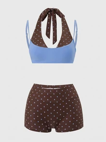 StreetHx Women's New Colorblock Sports Set, Polka Dot Print Design, Suitable For Summer Outdoor Sports, Running, Fitness, Travel, Cycling, Gym Training Two Pieces Set - Multicolor - View 3