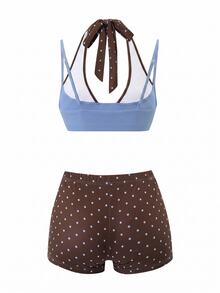 StreetHx Women's New Colorblock Sports Set, Polka Dot Print Design, Suitable For Summer Outdoor Sports, Running, Fitness, Travel, Cycling, Gym Training Two Pieces Set - Multicolor - View 2