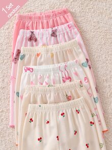 SHEIN Newborn Home Wear Lounge Night Set Long Sleeve Cardigan + Pants Woven Fabric Cute Bear/Cherry/Bow/Tulip/Heart/Print Pattern Beige Fall Autumn/Winter - Multicolor - View 6