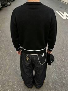 STEELVANCE 男士休閒萬聖節幽靈圖案針織衫，秋冬款 - 黑色 - 查看 8