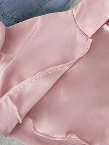 SHEIN Tween Girl Bow Decor Kids Zipper Front Hooded Autumn Sweatshirt - Pink - View 6