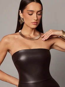 Silquee Women's Fashion Commuter Strapless Midi Dress - Brown - View 8