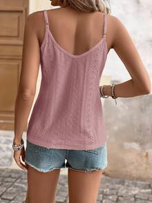Brillora Women's Summer Minimalist Solid Color Hollow Embroidery Button Decor Camisole,Summer Top - Pink - View 3