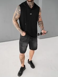 SLATEMANN 男士纯色纯色简约连帽日常无袖针织背心，适合运动锻炼 - 黑色 - 查看 6
