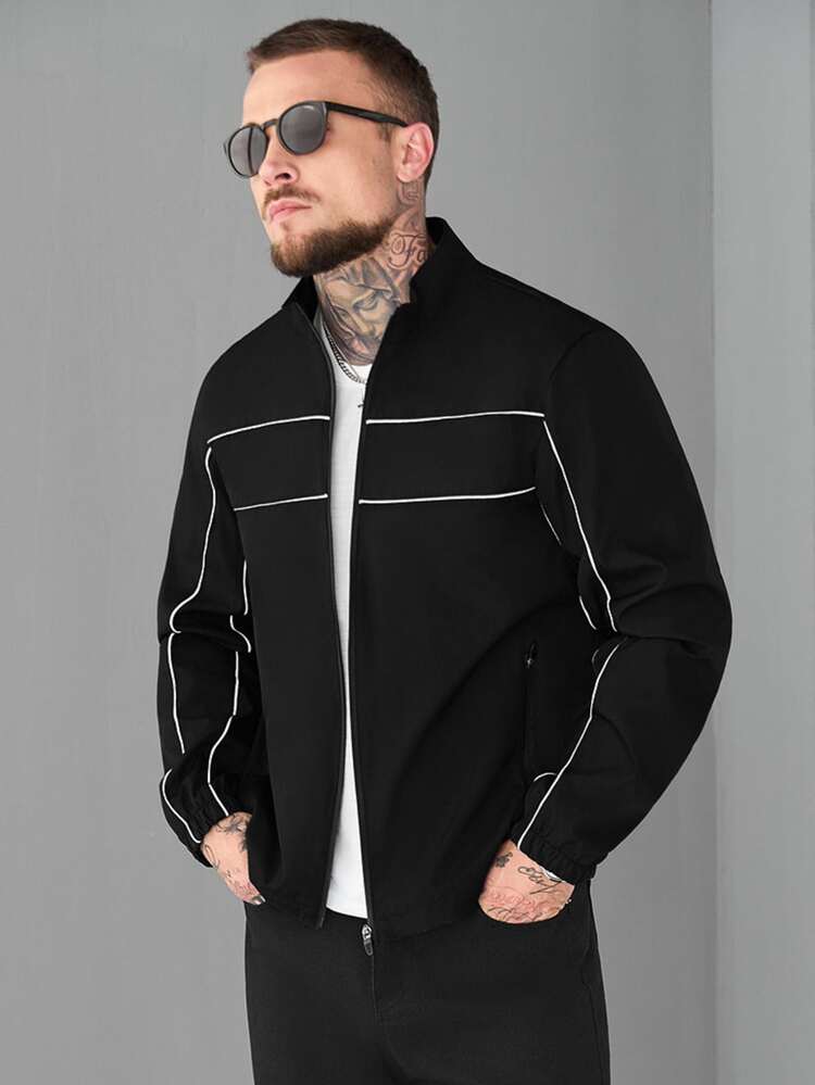 SLATEMANN Men's Casual Fashion Versatile Long Sleeve Cropped Jacket, Techwear Y2k Cropped Zip Up Race Track Windbreaker Jacket , Fall, Grunge - Black - View 1