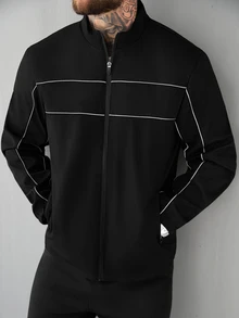 SLATEMANN Men's Casual Fashion Versatile Long Sleeve Cropped Jacket, Techwear Y2k Cropped Zip Up Race Track Windbreaker Jacket , Fall, Grunge - Black - View 4