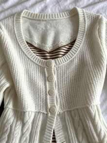 Elamini Women's Front Button Long Sleeve Minimalist Cardigan - White - View 3