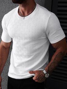 Manfinity CasualCool Men's Plus Size Summer Casual Solid Color Textured T-Shirt - White - View 8