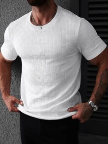 Manfinity CasualCool Men's Plus Size Summer Casual Solid Color Textured T-Shirt - White - View 3