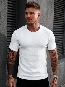 Manfinity CasualCool Men's Plus Size Summer Casual Solid Color Textured T-Shirt - White - View 1