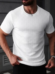 Manfinity CasualCool Men's Plus Size Summer Casual Solid Color Textured T-Shirt - White - View 2