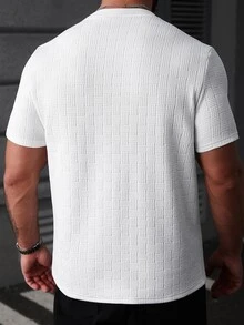 Manfinity CasualCool Men's Plus Size Summer Casual Solid Color Textured T-Shirt - White - View 4