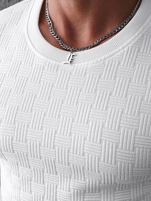 Manfinity CasualCool Men's Plus Size Summer Casual Solid Color Textured T-Shirt - White - View 6