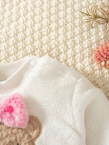 SHEIN 2件組女嬰可愛甜美粉白毛絨熊 3D蝴蝶結長袖圓領加厚運動衫褲套裝 波點 秋冬生日派對穿著 - 淺粉色 - 查看 7