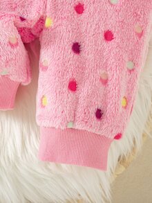 SHEIN 2件組女嬰可愛甜美粉白毛絨熊 3D蝴蝶結長袖圓領加厚運動衫褲套裝 波點 秋冬生日派對穿著 - 淺粉色 - 查看 8